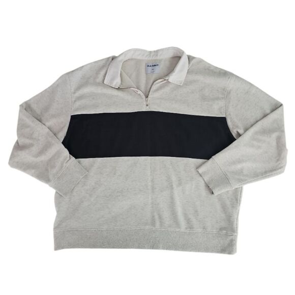 Old Navy XXL Rugby Stripe Half-Zip Navy Grey Sweatshirt Vintage Inspired Preppy - Picture 4 of 13